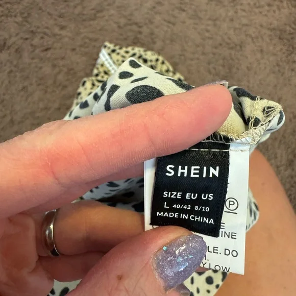 SHEIN Dalmatian Top Blouse Tulip Sleeve Puff Sleeve Animal Print L Large - Picture 4 of 8